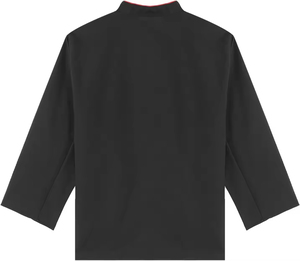 Chaqueta de Chef Negra para Hombre, Manga Larga, Ribete Rojo, Cierre de Botones, Uniforme para Restaurante o Bar, Tejido de Poliéster - Product Image 2