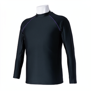 Custom Unisex Rash Guard Blank Plain <b>Black</b> Long Sleeve <b>Compression</b> <b>Shirt</b> Purple Contrast Stitch UPF 50+ Adults Breathable - Product Image 1