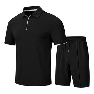Conjunto de Polo Casual Morado para Hombre con Cierre de Cremallera y Pantalones Cortos, Tejido Transpirable, Diseño de Color Sólido - Product Image 3