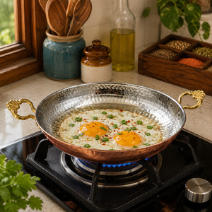 Hammered Brass Fry <b>Pan</b> with <b>Handle</b> | Premium Brass Skillet for Cooking | Traditional Indian Frying <b>Pan</b> | Heavy Duty Kitchen Cook - Product Image 4