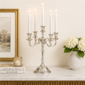 Luxury <b>Silver</b> Metal Candelabra 5 Arms Aluminum <b>Candlestick</b> Holder for Wedding Table Centerpiece and Christmas Home Decoration - Product Image 2