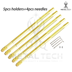 Juego de agujas de ventilación con mango de latón, 4 tamaños, agujas de gancho de acero, herramientas profesionales para la elaboración de pelucas de encaje y postizos frontales. - Product Image 3