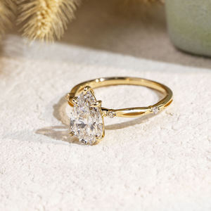 Elegante diamante en forma de pera con anillo redondo, cultivado en laboratorio, certificado por IGI, color D E F, claridad VVS VS, engastado en oro, oro rosa, oro blanco, plata. - Product Image 2