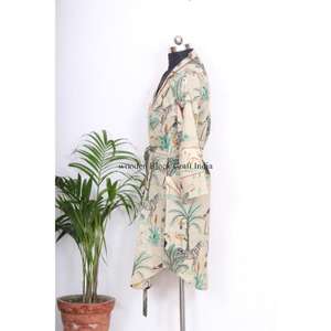 Camisón Kimono Bohemio de Algodón para Mujer, Estilo Indio, Largo Medio, con Cinturón y Botones Decorativos, Ajuste Holgado y Dulce - Product Image 5