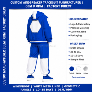 Conjunto de Chaqueta Cortavientos con Diseño de Paneles y Mangas Raglán en Combinación de Colores Personalizada, Corte Cuadrado, Tejido de Nailon Repelente al Agua para Uso Casual Personalizado - Product Image 3
