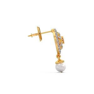 ต่างหูเพชรทรงหยดน้ำลายดอกทานตะวันสีแดงเข้มประดับด้วยหินสีขาว - Product Image 3