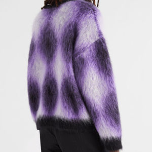 Purple Tie Dye Mohair Pullover Sweater Men's <b>Thick</b> Knitted Fur Decor Winter Style Regular Sleeve Anti-Pilling - Product Image 4