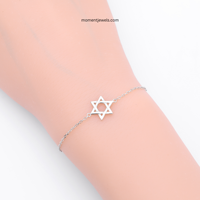 Bracelet Hexagramme en Argent Sterling 925 pour Hommes et Femmes, Pendentif Étoile Tridimensionnelle, Chaîne Câble, Plaqué Or Véritable 18K