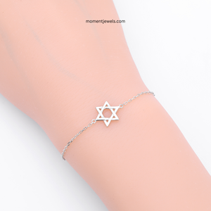 925 <b>Sterling</b> <b>Silver</b> Hexagram <b>Bracelet</b> for <b>Men</b> Women Three Dimensional Star Charm Pendant Cable Chain <b>Bracelet</b> 18K Real Gold Plat - Product Image 2