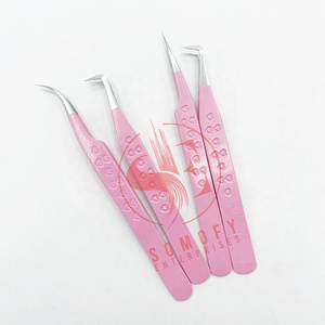 Pince à épiler rose avec logo personnalisé de haute qualité pour extensions de cils Pince à cils en fibre durable à pointe argentée en acier inoxydable - Product Image 4