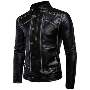 Fully Customized Genuine Sheep Skin Men's Long Stand Collar Front Logo Windproof Eco-Friendly Solid Casual <b>Winter</b> <b>Leather</b> <b>Jacket</b> - Product Image 5