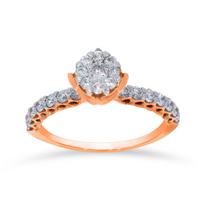 Anillo Premium de Oro Rosa con Racimo de Diamantes en Forma de Flor para Mujer, Anillo de Compromiso con Halo Brillante Redondo y Banda Pavé, Joyería Fina - Product Image 1