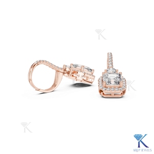 Lab Grown Diamond Asscher Cut Halo Drop Filled <b>Earrings</b> Pave <b>Hoop</b> Leverback 18K <b>Solid</b> Gold Classic Fine Women's Jewelry Bridal - Product Image 4