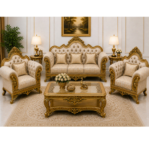 Turkish Theme Wooden Handcarved <b>Sofa</b> <b>Set</b> For Living Room Ornate Gold Leaf Carved 8 Seater Living Room Furniture At Factory Price - Product Image 4