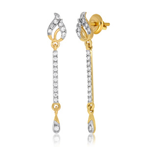 14K Yellow Gold Elegant Long <b>Dangle</b> <b>Earrings</b> with Round Cut Lab Grown <b>Diamonds</b> Curved Teardrop Design Luxury Fine Jewelry Women - Product Image 2