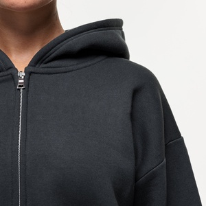 Women Oversized Hooded <b>Zipper</b> Sweatshirt Full Sleeve Solid Color Crop Top Cotton Fleece Hoodie Autumn Casual Wear - Product Image 4