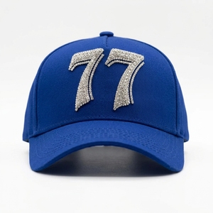 Casquette de baseball noire à 6 panneaux avec logo 77 en strass brodé sur le devant, ajustable, unisexe, style streetwear - Product Image 6