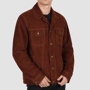 Francis Men's Brown <b>Suede</b> Trucker <b>Jacket</b> Workwear Style Turn-down Collar Regular Fit - <b>Jacket</b> Brown <b>Suede</b> Trucker - Product Image 1