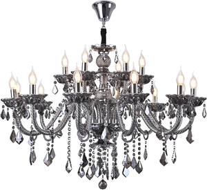 Lámpara de Araña Moderna de Lujo con Cristales K9, 18 Luces, Tamaño Mediano, Gris Ahumado, E12, Ahorro de Energía, Altura Ajustable, para Sala de Estar o Escalera - Product Image 1