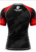 T-shirt de compression à manches courtes pour homme Free Fight Industry, séchage rapide, noir et rouge, imprimé par sublimation, logo avant