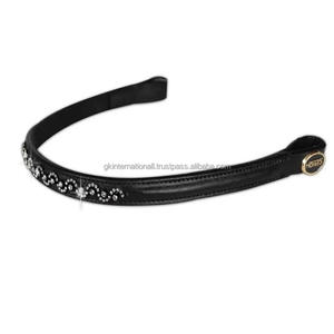 Calidad de exportación Precio al por mayor Hecho a mano Diseño personalizado Banda de cejas de caballo de cuero con cristales transparentes con estilo Cadena de metal de diamantes de imitación - Product Image 3