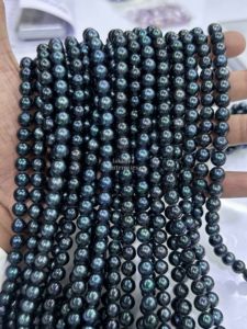 Perles rondes en perles noires de Tahiti d'eau salée naturelle, perles en vrac, 7-8 mm, perles authentiques des mers du Sud, brins de 16 pouces, vente en gros - Product Image 1