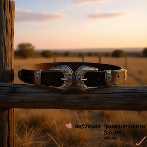 Cintura Angelina in vera pelle 3x100 cm con fibbia in stile western per donna e uomo - Product Image 3