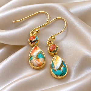 Boucles d'oreilles pendantes en turquoise naturelle, argent sterling 925, plaqué or rose et or jaune, bijoux bohèmes pour femmes - Product Image 4