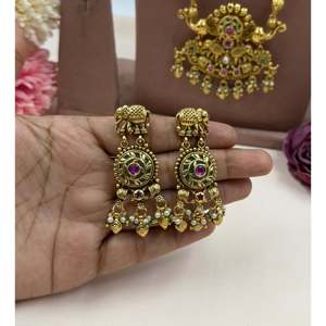 Indian Ethnic Trupti Traditional Temple Long <b>Gold</b>-Plated Bridal Necklace <b>Set</b> - Product Image 3