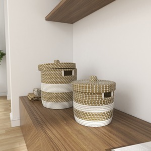 Ensemble de 2 paniers de rangement multi-usages en jonc de mer, couleurs assorties, faits à la main, vente en gros, écologiques, fabriqués au Vietnam - Product Image 5