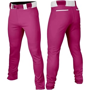 Men's Printed Baseball Pants <b>Magenta</b> Solid Color Breathable 100% Polyester Slim Fit Pockets Belt Closure Winter All Apparel - Product Image 1
