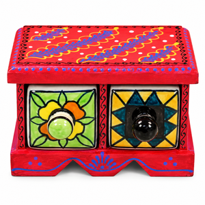 Gabinete de Almacenamiento de Madera Hecho a Mano con 2 Cajones, Pintado a Mano, Organizador Decorativo Minimalista para Sala de Estar y Oficina - Product Image 1