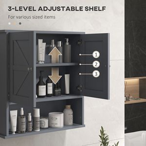 Armadietto da Bagno Grigio Stile Fattoria, Montato a Parete, con Ante Scorrevoli e Ripiano Regolabile in MDF, Ideale per Lavanderia - Product Image 6