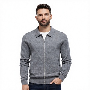 Cárdigan de punto con cuello y cremallera completa para hombre – Elegante suéter con cremallera para otoño e invierno, perfecto para usar en capas y para el día a día - Product Image 1
