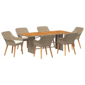 Juego de comedor de jardín de 7 piezas de ratán sintético beige y marrón - Product Image 1