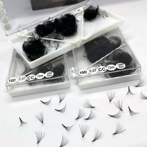 Extensions de cils synthétiques préfabriquées faites à la main de haute qualité, volume 10D/14D/16D/20D, naturelles, longues, super noires, base fine mate - Product Image 5