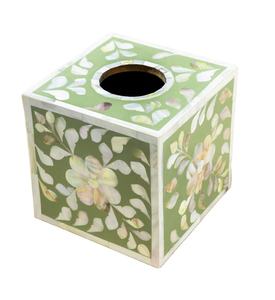 Lujosa cubierta de caja de pañuelos con incrustaciones de perlas madre de color oliva, accesorio elegante de Decoración de mesa para fiestas - Product Image 1