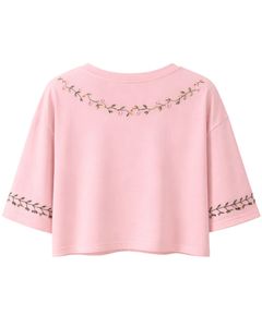 เสื้อยืดครอปผู้หญิงสีชมพูอ่อน ปักลายดอกไม้ แขนสั้น สไตล์ลำลอง แฟชั่น ผ้าคอตตอนผสม เนื้อนุ่ม เสื้อผู้หญิงสำหรับฤดูร้อน ขายส่ง - Product Image 3