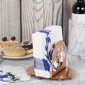 Modern Copper Napkin Holder with <b>Blue</b> Floral Print White <b>Cloth</b> Napkins for Restaurant <b>Table</b> Decoration - Product Image 3
