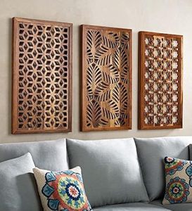 Set of 3 Handcrafted <b>Wooden</b> Wall Art Panels Decorative Carved Wall Hanging for Living Room Bedroom Hallway Office <b>Rustic</b> Boho - Product Image 3