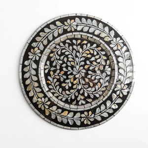Mother Of Pearl Inlay Wood Charger <b>Plates</b> For Display Handcrafted Sea Shell Mosaic Round <b>Decorative</b> <b>Plate</b> For Party Dining Table - Product Image 4