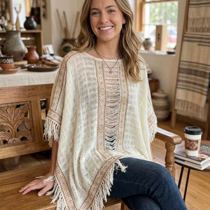 Exquisite Handcrafted Cotton <b>Poncho</b> Traditional Craftsmanship and Contemporary Style Premium Breathable Fabric Top - Product Image 1