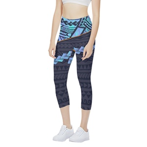 Leggings Capri Sport Femme Taille Haute OEM Imprimé Tribal Polynésien Samoa Essentials Active Sculpt pour Entraînement avec Taille Élastique - Product Image 6