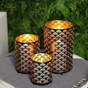 Handcrafted Metal <b>Lantern</b> <b>Candle</b> <b>Holders</b> With Gold Mandala Cutout Design Set Of 2 Home Decoration - Product Image 3
