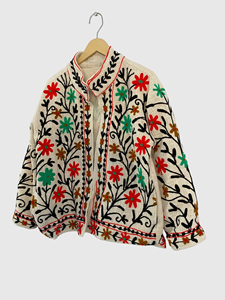 Veste en coton brodée à la main avec des motifs floraux, manches longues, col Peter Pan, style Prairie Chic, vêtement de printemps pour femmes, longueur standard - Product Image 2