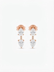 IGI Certified 14K Yellow Gold Duo Pear Diamond Classic Stud Earring Minimalist Double Stone Lab Grown Diamond Studs Jewelry <b>Gift</b> - Product Image 3