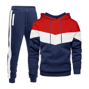 <b>Men's</b> Formal Hoodie Tracksuit Set Navy Red Athletic Sweatshirt Joggers Breathable Fleece Polyester/Cotton Customizable Spring - Product Image 4