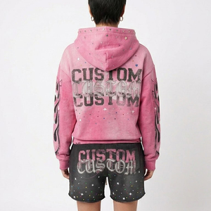 Custom <b>Men's</b> Hooded Sweatshirt & Shorts Set <b>Pink</b> <b>Tie</b>-Dye Rhinestone Letter Print Street Style Fleece Tracksuit Spring Wear - Product Image 6