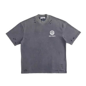 Créez votre propre logo imprimé sur des t-shirts pour hommes effet usé, 100% coton, coupe ample, style décontracté, dernier design de t-shirt usé pour hommes - Product Image 1