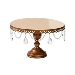 Round Metal <b>Cake</b> <b>Stand</b> with Crystal Drips and Ornate Edge Design Handmade Decorative Display Base - Product Image 1